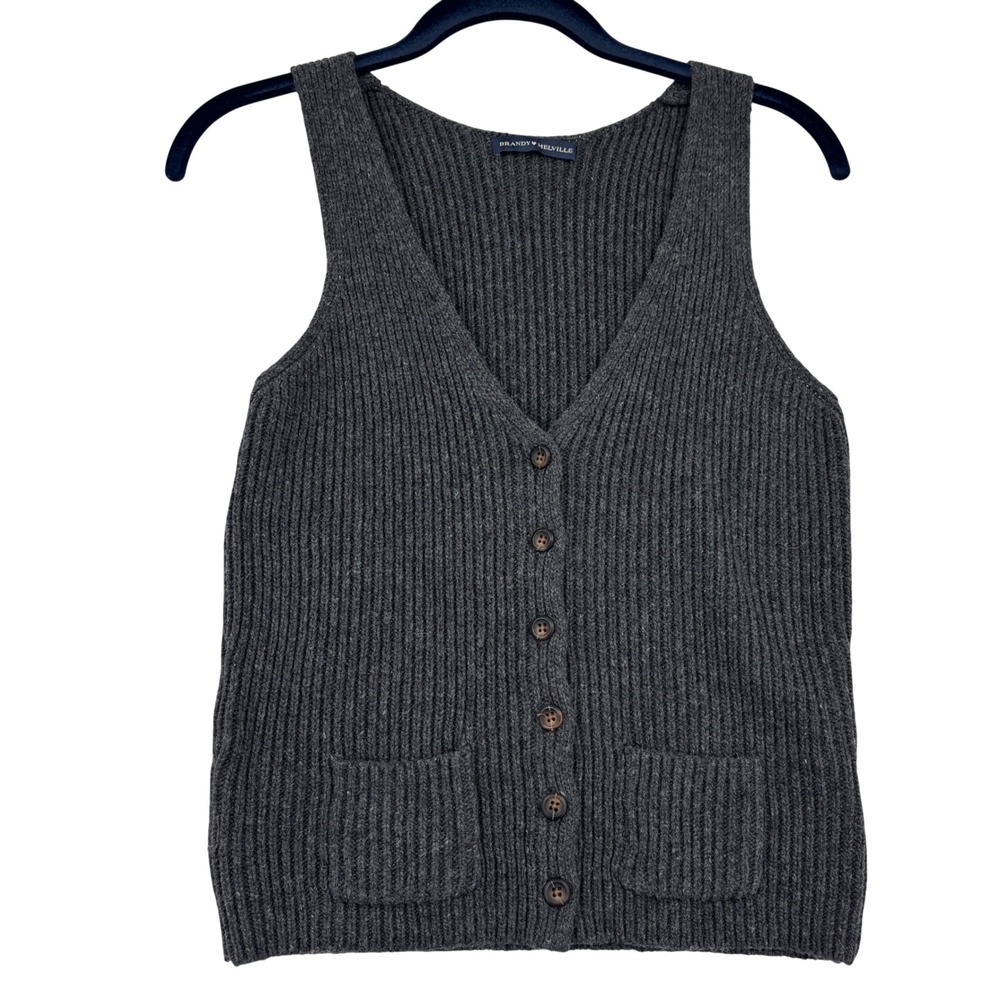Brandy Melville Sweater Vest Ribbed Knit Womens Size S Gray Wool Blend